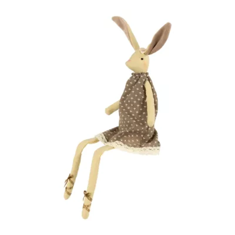 Northlight 12" Beige And Brown Long Legged Sitting Ballerina Girl Bunny Easter Figurine