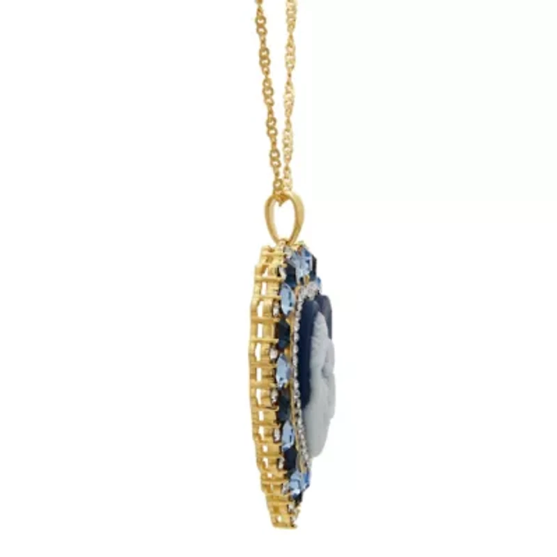 Womens Simulated Blue Crystal 14K Gold Over Silver Cameo Heart 18 Inch Pendant Necklace