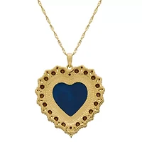 Womens Simulated Blue Crystal 14K Gold Over Silver Cameo Heart 18 Inch Pendant Necklace