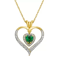 Womens Green Cubic Zirconia 14K Gold Over Silver Heart 18 Inch Pendant Necklace