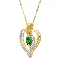 Womens Green Cubic Zirconia 14K Gold Over Silver Heart 18 Inch Pendant Necklace