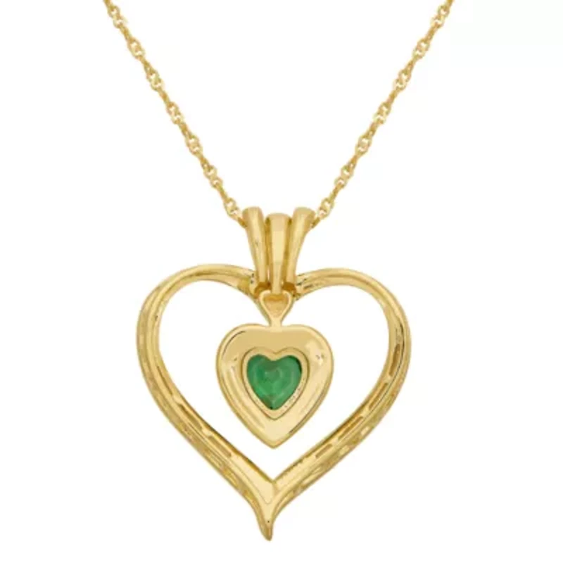 Womens Green Cubic Zirconia 14K Gold Over Silver Heart 18 Inch Pendant Necklace