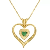 Womens Green Cubic Zirconia 14K Gold Over Silver Heart 18 Inch Pendant Necklace