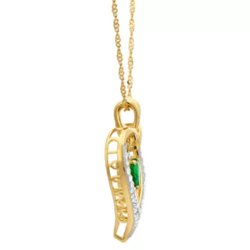Womens Green Cubic Zirconia 14K Gold Over Silver Heart 18 Inch Pendant Necklace