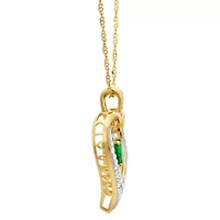 Womens Green Cubic Zirconia 14K Gold Over Silver Heart 18 Inch Pendant Necklace