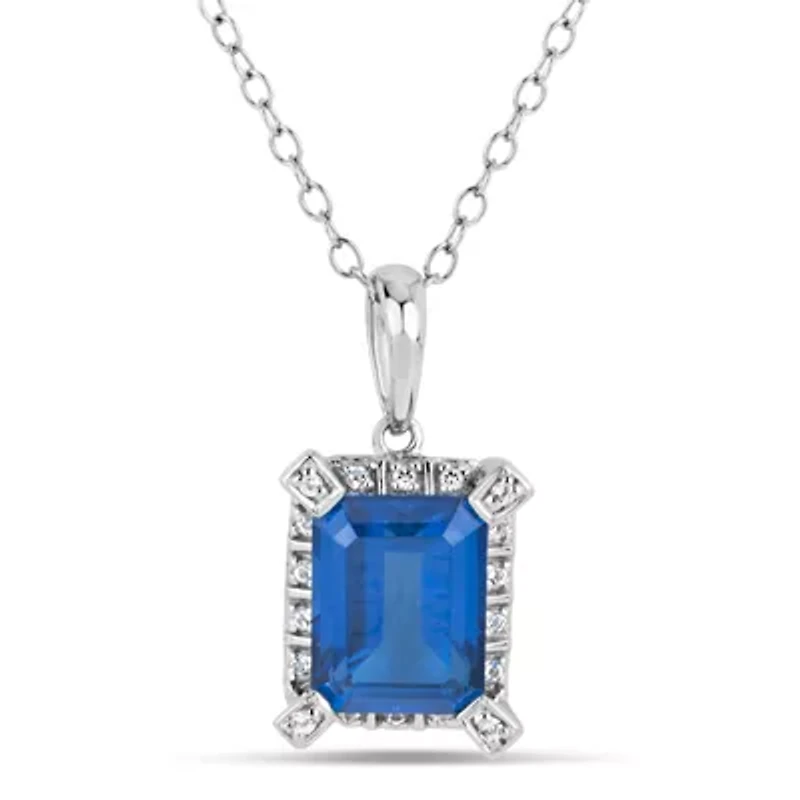 Womens Genuine Blue Topaz Sterling Silver 18 Inch Pendant Necklace