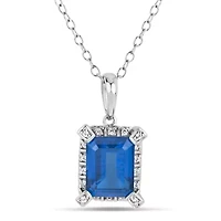 Womens Genuine Blue Topaz Sterling Silver 18 Inch Pendant Necklace