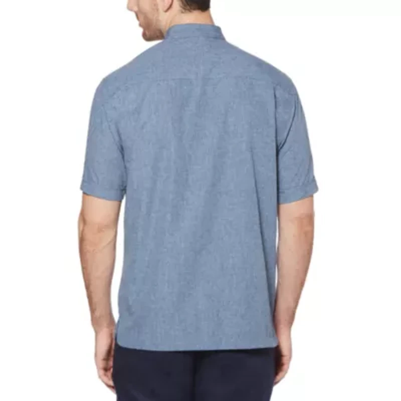 Cubavera Chambray Pintuck Mens Short Sleeve Regular Fit Button-Down Shirt