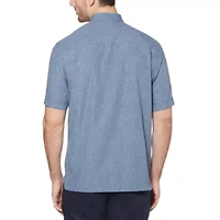 Cubavera Chambray Pintuck Mens Short Sleeve Regular Fit Button-Down Shirt