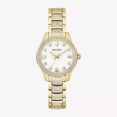Bulova Crystal Womens Crystal Accent Gold Tone Stainless Steel Bracelet Watch 98l306