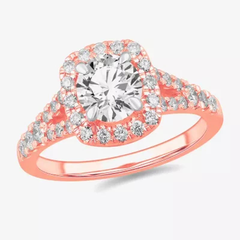 Signature By Modern Bride (G-H / Si1-Si2) Womens 1 3/8 CT. T.W. Lab Grown White Diamond 14K Gold Cushion Side Stone Engagement Ring