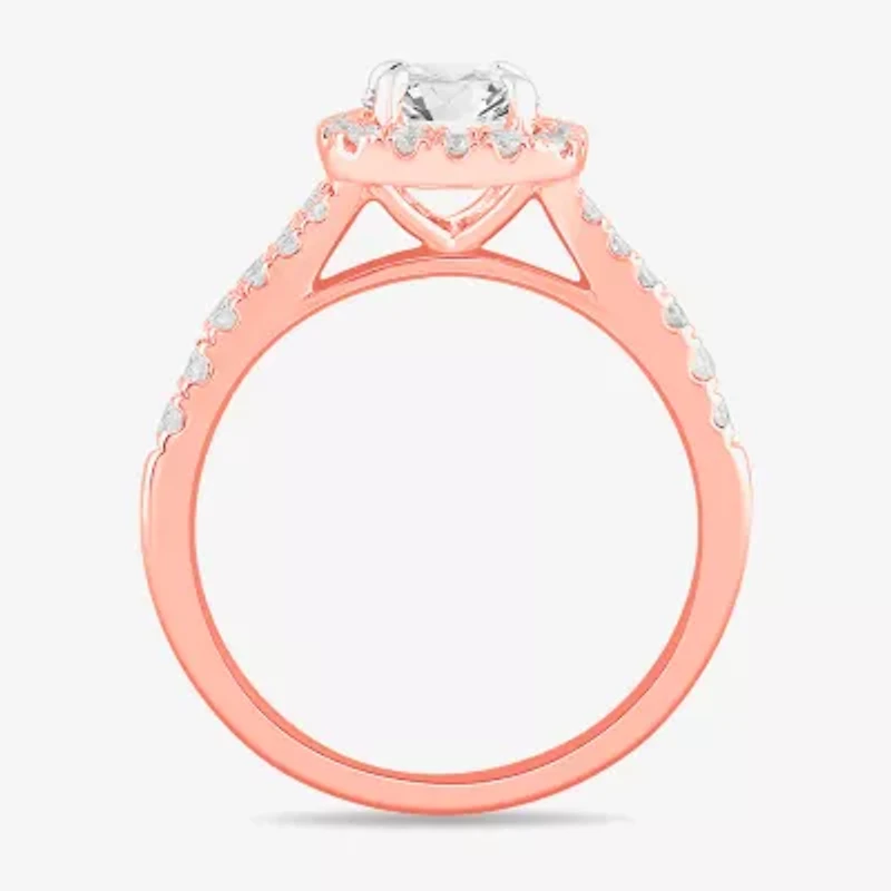 Signature By Modern Bride (G-H / Si1-Si2) Womens 1 3/8 CT. T.W. Lab Grown White Diamond 14K Gold Cushion Side Stone Engagement Ring