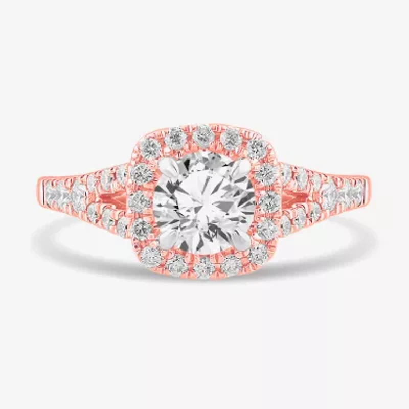 Signature By Modern Bride (G-H / Si1-Si2) Womens 1 3/8 CT. T.W. Lab Grown White Diamond 14K Gold Cushion Side Stone Engagement Ring