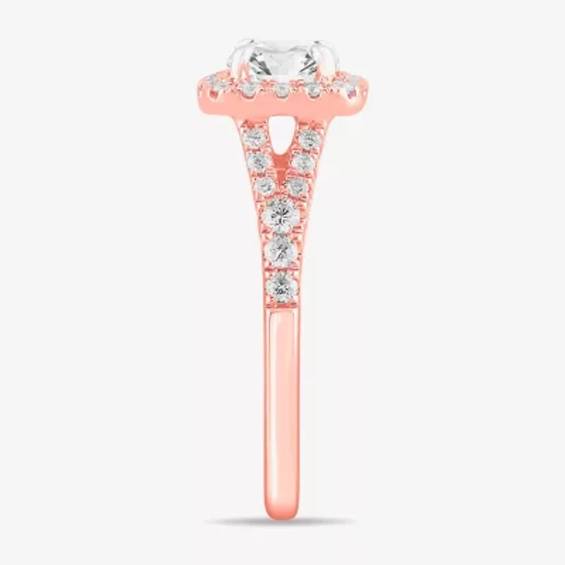 Signature By Modern Bride (G-H / Si1-Si2) Womens 1 3/8 CT. T.W. Lab Grown White Diamond 14K Gold Cushion Side Stone Engagement Ring