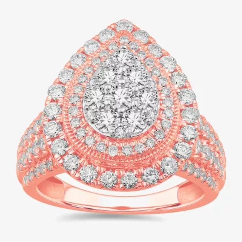(G-H / Si1-Si2) Womens 2 CT. T.W. Lab Grown White Diamond 10K Gold Pear Side Stone Engagement Ring