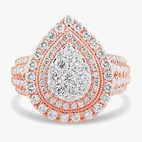 (G-H / Si1-Si2) Womens 2 CT. T.W. Lab Grown White Diamond 10K Gold Pear Side Stone Engagement Ring