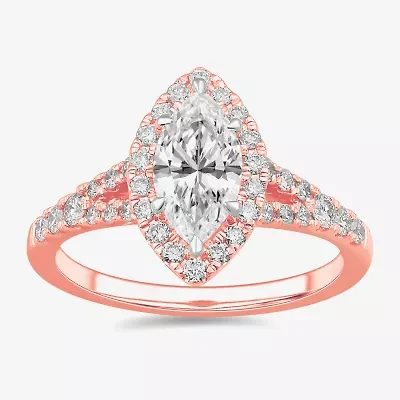 Signature By Modern Bride (G-H / Si1-Si2) Womens 1 3/8 CT. T.W. Lab Grown White Diamond 14K Gold Marquise Side Stone Engagement Ring