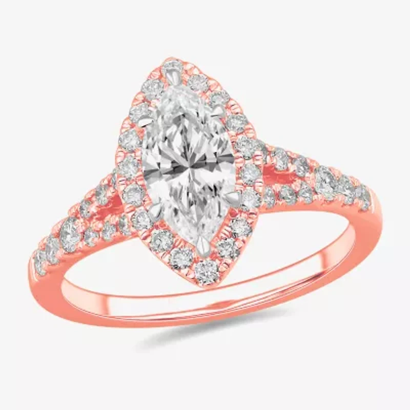 Signature By Modern Bride (G-H / Si1-Si2) Womens 1 3/8 CT. T.W. Lab Grown White Diamond 14K Gold Marquise Side Stone Engagement Ring
