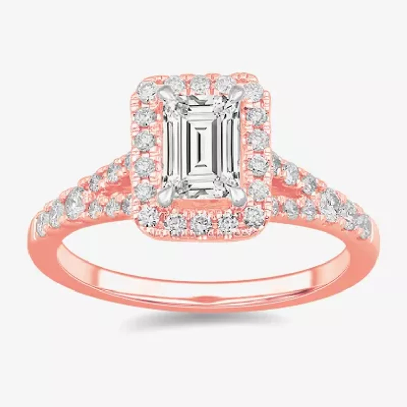 Signature By Modern Bride (G-H / Si1-Si2) Womens 1 3/8 CT. T.W. Lab Grown White Diamond 14K Gold Emerald Side Stone Engagement Ring