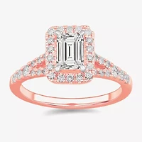 Signature By Modern Bride (G-H / Si1-Si2) Womens 1 3/8 CT. T.W. Lab Grown White Diamond 14K Gold Emerald Side Stone Engagement Ring