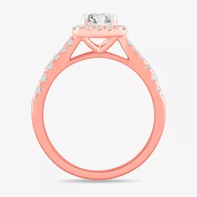 Signature By Modern Bride (G-H / Si1-Si2) Womens 1 3/8 CT. T.W. Lab Grown White Diamond 14K Gold Emerald Side Stone Engagement Ring