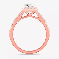 Signature By Modern Bride (G-H / Si1-Si2) Womens 1 3/8 CT. T.W. Lab Grown White Diamond 14K Gold Emerald Side Stone Engagement Ring