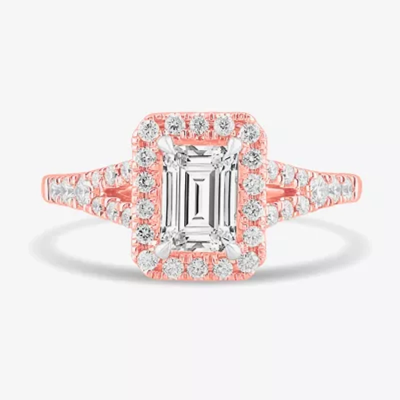 Signature By Modern Bride (G-H / Si1-Si2) Womens 1 3/8 CT. T.W. Lab Grown White Diamond 14K Gold Emerald Side Stone Engagement Ring