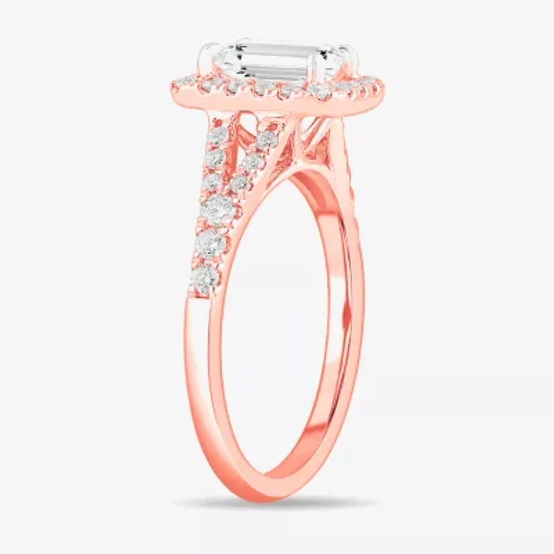 Signature By Modern Bride (G-H / Si1-Si2) Womens 1 3/8 CT. T.W. Lab Grown White Diamond 14K Gold Emerald Side Stone Engagement Ring