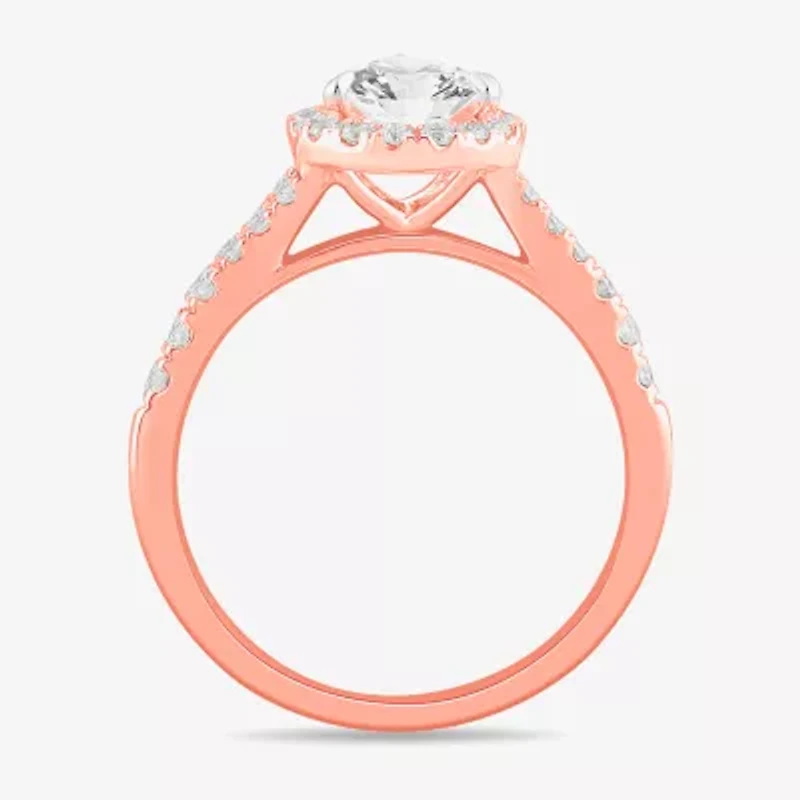 Signature By Modern Bride (G-H / Si1-Si2) Womens 1 3/8 CT. T.W. Lab Grown White Diamond 14K Gold Pear Side Stone Engagement Ring