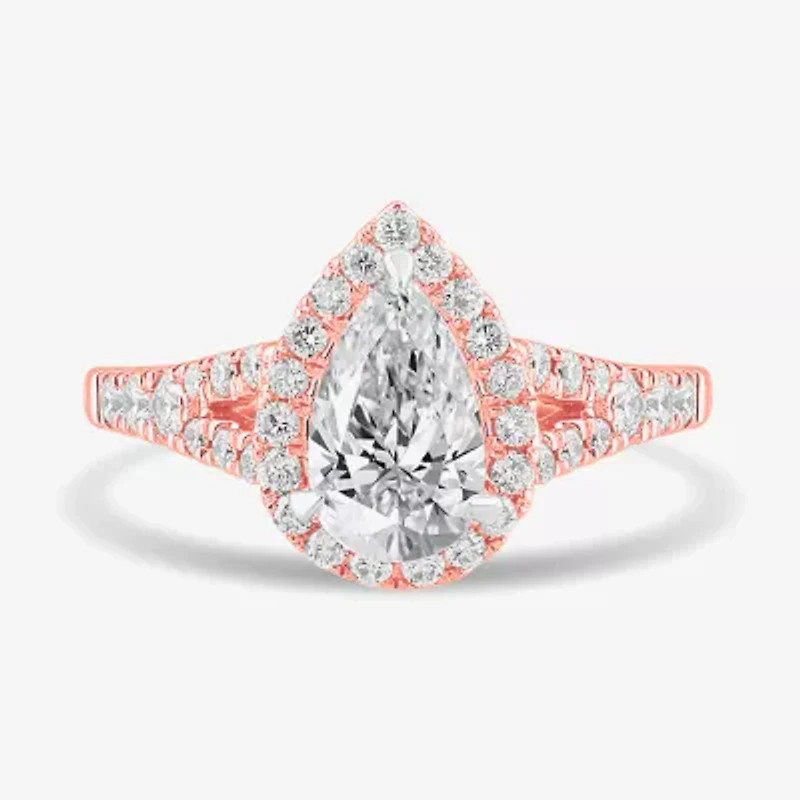 Signature By Modern Bride (G-H / Si1-Si2) Womens 1 3/8 CT. T.W. Lab Grown White Diamond 14K Gold Pear Side Stone Engagement Ring