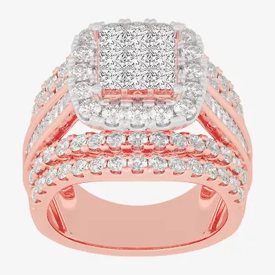 Womens 3 CT.T.W. Natural Diamond 10K Gold Cushion Side Stone Engagement Ring