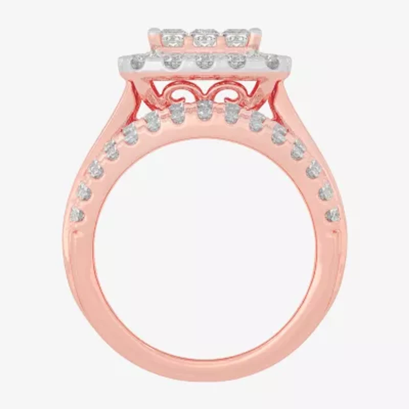 Womens 3 CT.T.W. Natural Diamond 10K Gold Cushion Side Stone Engagement Ring