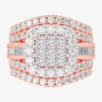 Womens 3 CT.T.W. Natural Diamond 10K Gold Cushion Side Stone Engagement Ring