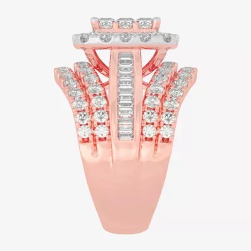 Womens 3 CT.T.W. Natural Diamond 10K Gold Cushion Side Stone Engagement Ring