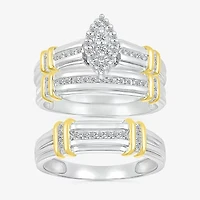 5.10mm Unisex Adult 1/4 CT. T.W. Natural White Diamond 10K Two Tone Gold Marquise Halo Side Stone Ring Set