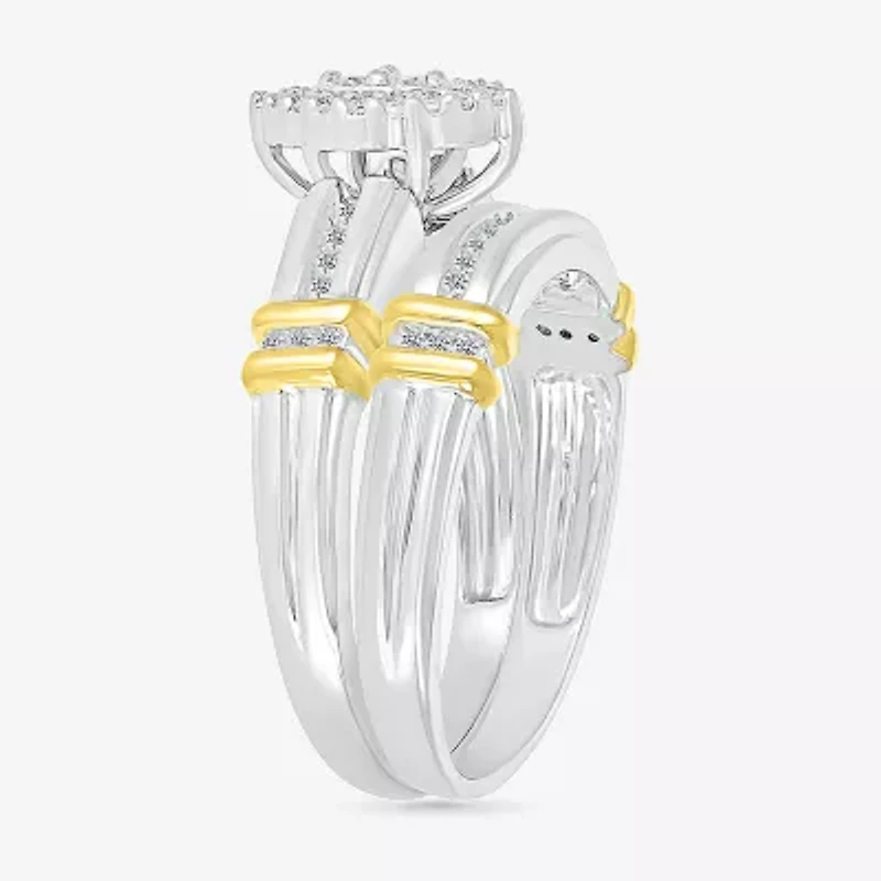 5.10mm Unisex Adult 1/4 CT. T.W. Natural White Diamond 10K Two Tone Gold Marquise Halo Side Stone Ring Set