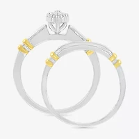 5.10mm Unisex Adult 1/4 CT. T.W. Natural White Diamond 10K Two Tone Gold Marquise Halo Side Stone Ring Set