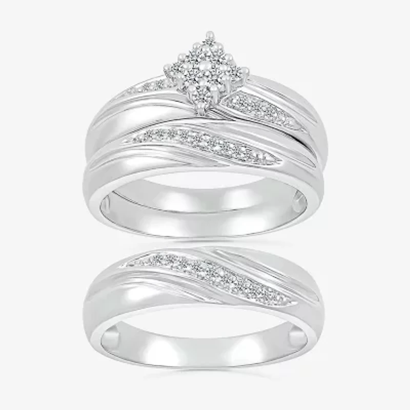 4.65mm Unisex Adult 1/4 CT. T.W. Natural White Diamond 10K White Gold Marquise Side Stone Wedding Ring Set