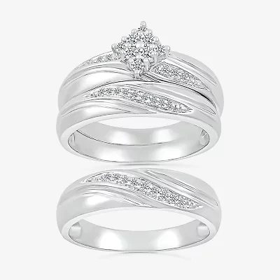 4.65mm Unisex Adult 1/4 CT. T.W. Natural White Diamond 10K White Gold Marquise Side Stone Wedding Ring Set