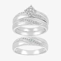 4.65mm Unisex Adult 1/4 CT. T.W. Natural White Diamond 10K White Gold Marquise Side Stone Wedding Ring Set