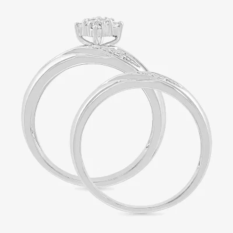 4.65mm Unisex Adult 1/4 CT. T.W. Natural White Diamond 10K White Gold Marquise Side Stone Wedding Ring Set