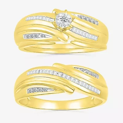 4.80mm Unisex Adult 1/3 CT. T.W. Natural White Diamond 10K Gold Round Side Stone Wedding Ring Set