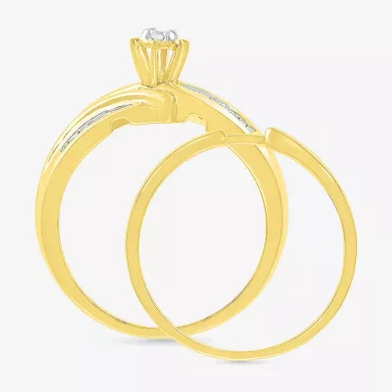 4.80mm Unisex Adult 1/3 CT. T.W. Natural White Diamond 10K Gold Round Side Stone Wedding Ring Set