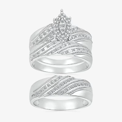 5.20mm Unisex Adult 1/3 CT. T.W. Natural White Diamond 10K White Gold Marquise Halo Side Stone Ring Set