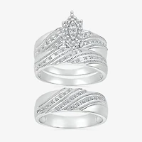 5.20mm Unisex Adult 1/3 CT. T.W. Natural White Diamond 10K White Gold Marquise Halo Side Stone Ring Set