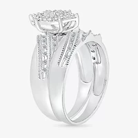 5.20mm Unisex Adult 1/3 CT. T.W. Natural White Diamond 10K White Gold Marquise Halo Side Stone Ring Set