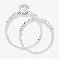 5.20mm Unisex Adult 1/3 CT. T.W. Natural White Diamond 10K White Gold Marquise Halo Side Stone Ring Set
