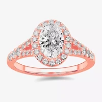 Signature By Modern Bride (G-H / Si1-Si2) Womens 1 3/8 CT. T.W. Lab Grown White Diamond 14K Gold Oval Side Stone Engagement Ring