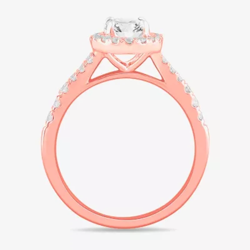 Signature By Modern Bride (G-H / Si1-Si2) Womens 1 3/8 CT. T.W. Lab Grown White Diamond 14K Gold Oval Side Stone Engagement Ring