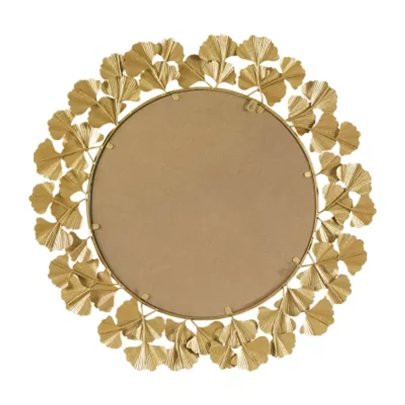 Martha Stewart Eden Textured Gold Foil Ginkgo Wall Mount Round Decorative Mirror
